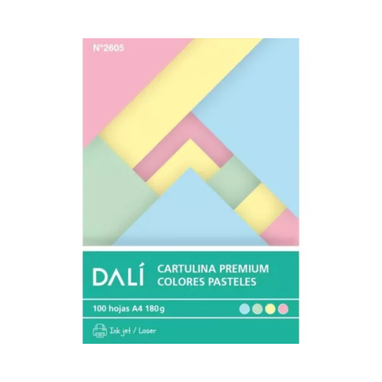 Cartulina Premium A4 Colores Pastel 180g X100 Hojas 