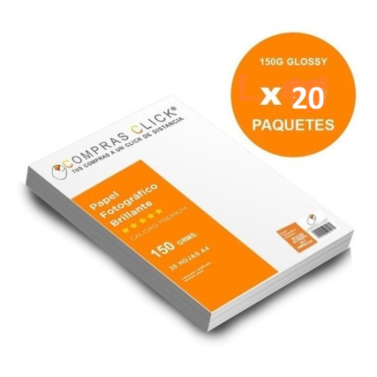 Papel Fotográfico Brillante 150gr 20 Paquetes 20 Hojas A4
