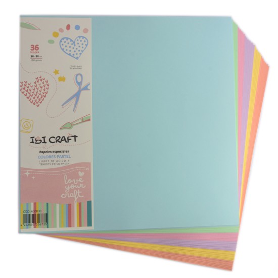 Pack 36 Cartulinas Ibi Craft 6 Colores Pasteles 180g 30x30cm