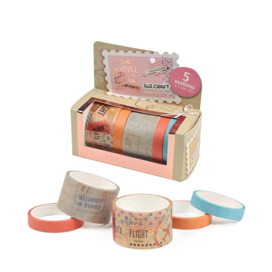 Cinta Adhesiva Decorativa Washi Tape Time To Travel 5 Rollos Multicolor Time To Travel