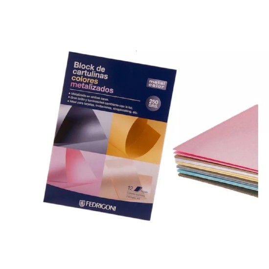 OPALINA METALIZADA METAL COLOR 250GR 12 HOJAS SURTIDAS A4