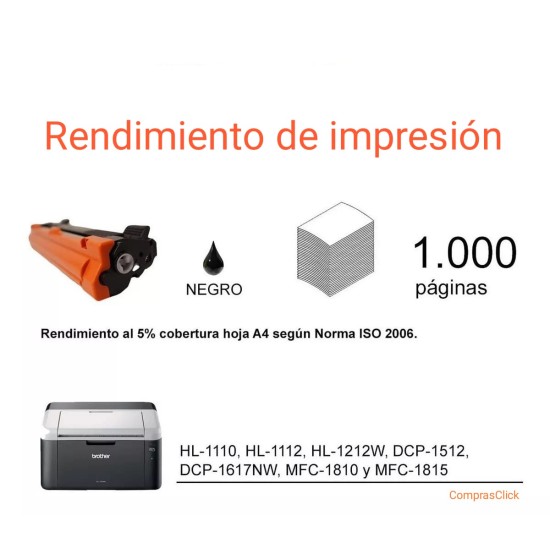 Tóner ComprasClick Compatible con Brother Tn-1060 Hl1200 1212w