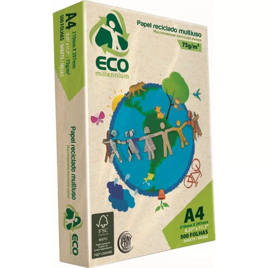 Papel Reciclado 75 gr Paquete 500 hojas A4 ECOLOGICO Premium