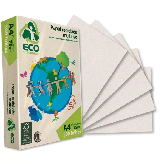 Papel Reciclado 75 gr Paquete 500 hojas A4 ECOLOGICO Premium