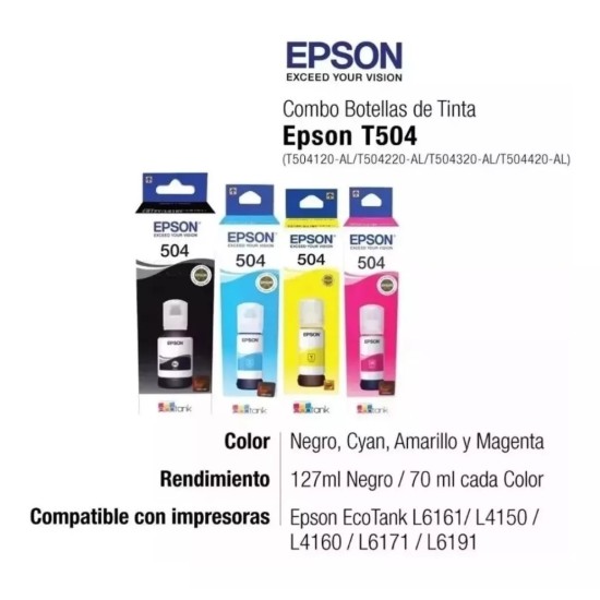 Tinta Compatible Para T544 L3110 L3150 L3210 L3250 L5190 L110