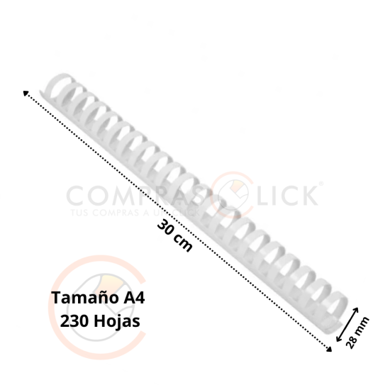 Rulo Chato Blanco 28 Mm Para Encuadernación Canutillo X1 Unidad