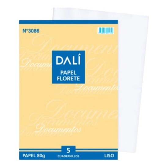 Papel Florete Liso 80gr 5 Cuadernillos De 10 Hojas Dali