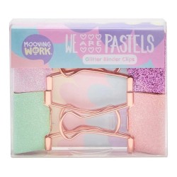 Apretapapel Clip Mooving Brillante Pastel Caja X4 Unidades