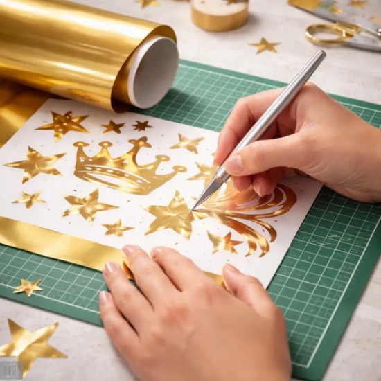 Papel Vinilo Metalizado Adhesivo Imprimible Inkjet Dorado A4