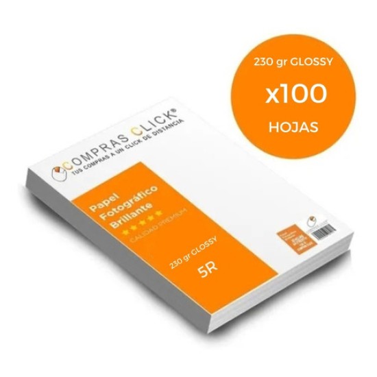 Papel Fotográfico Brillante 230gr 13x18cm 5R 100 Hojas Click