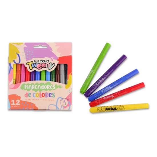 Set De 12 Marcadores Al Agua Punta Redonda Ibi Craft