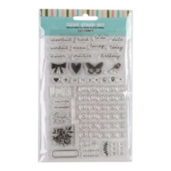 SET DE SELLOS SILICONADOS CRISTAL PARA BASE ACRÍLICA 69 PIEZAS SERIE AGENDA