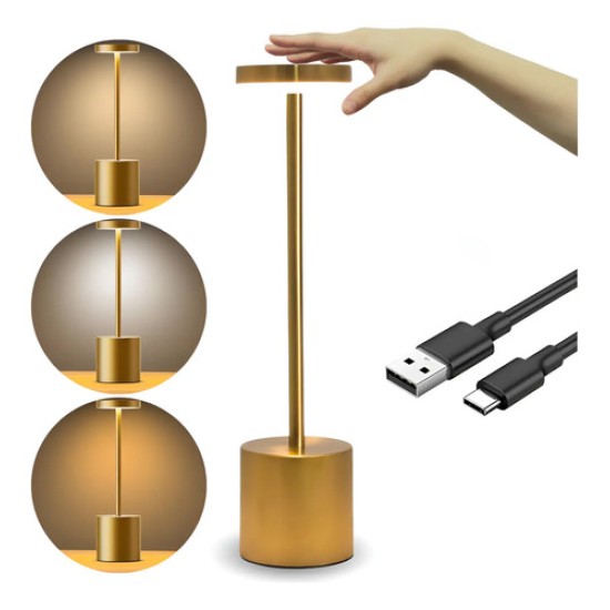 Lámpara De Mesa Led Recargable Dorada Everest 40cm
