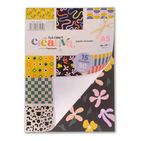 Papeles Ilustrados A5 180g 30 Hojas 15 Diseños Creativa