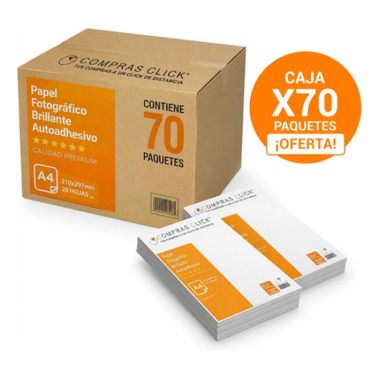 Caja 70 Paquetes Papel Fotográfico Adhesivo Brillante 130gr