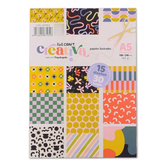 Papeles Ilustrados A5 180g 30 Hojas 15 Diseños Creativa