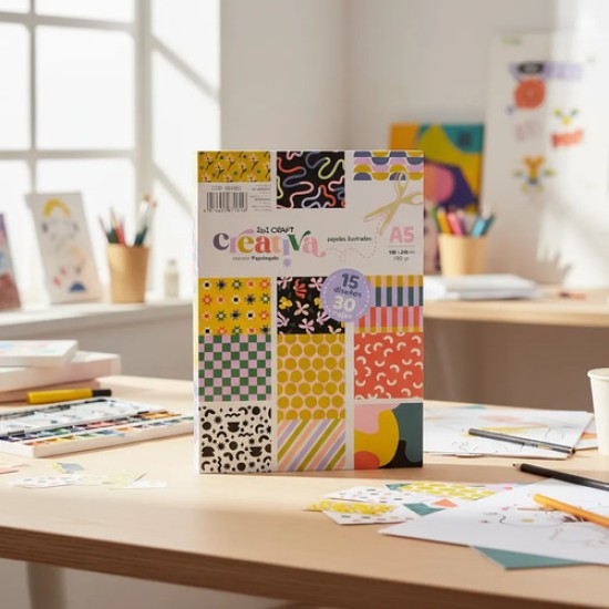 Papeles Ilustrados A5 180g 30 Hojas 15 Diseños Creativa